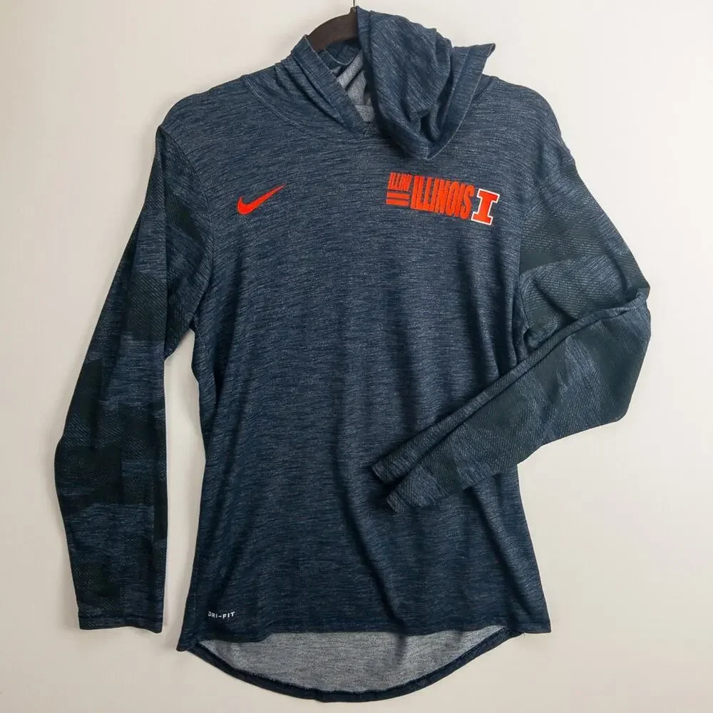 Nike Illinois Illini Hooded Tee Men’s Small Blue Dri-FIT Athletic Classic Logo